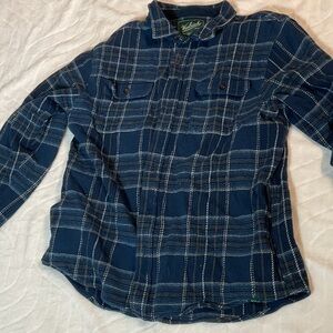 Woolrich Men's Navy and White Plaid Button-Down Shirt